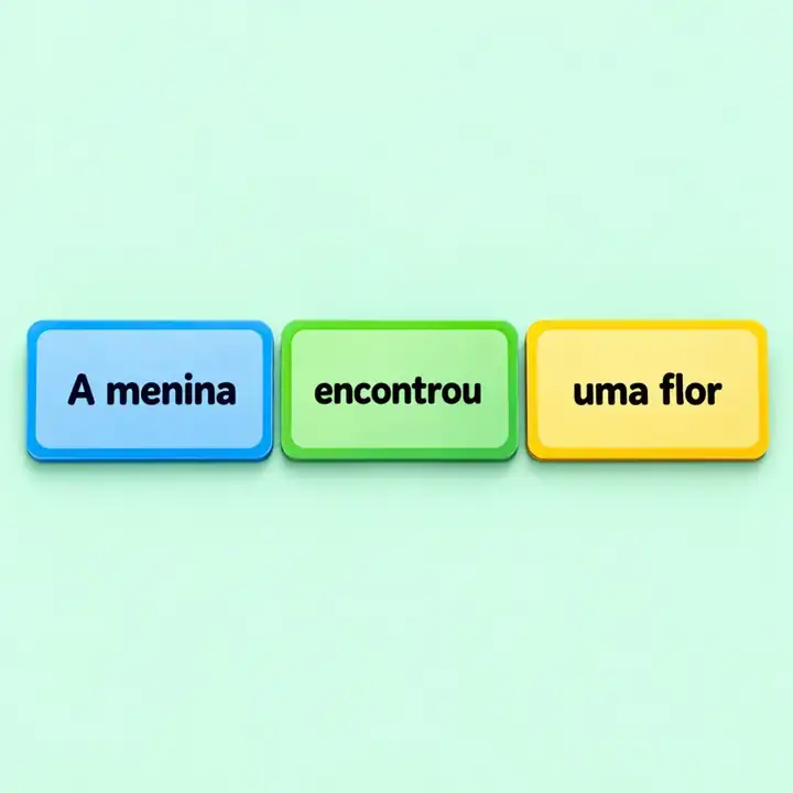 Três cartas formando a frase A menina encontrou uma flor